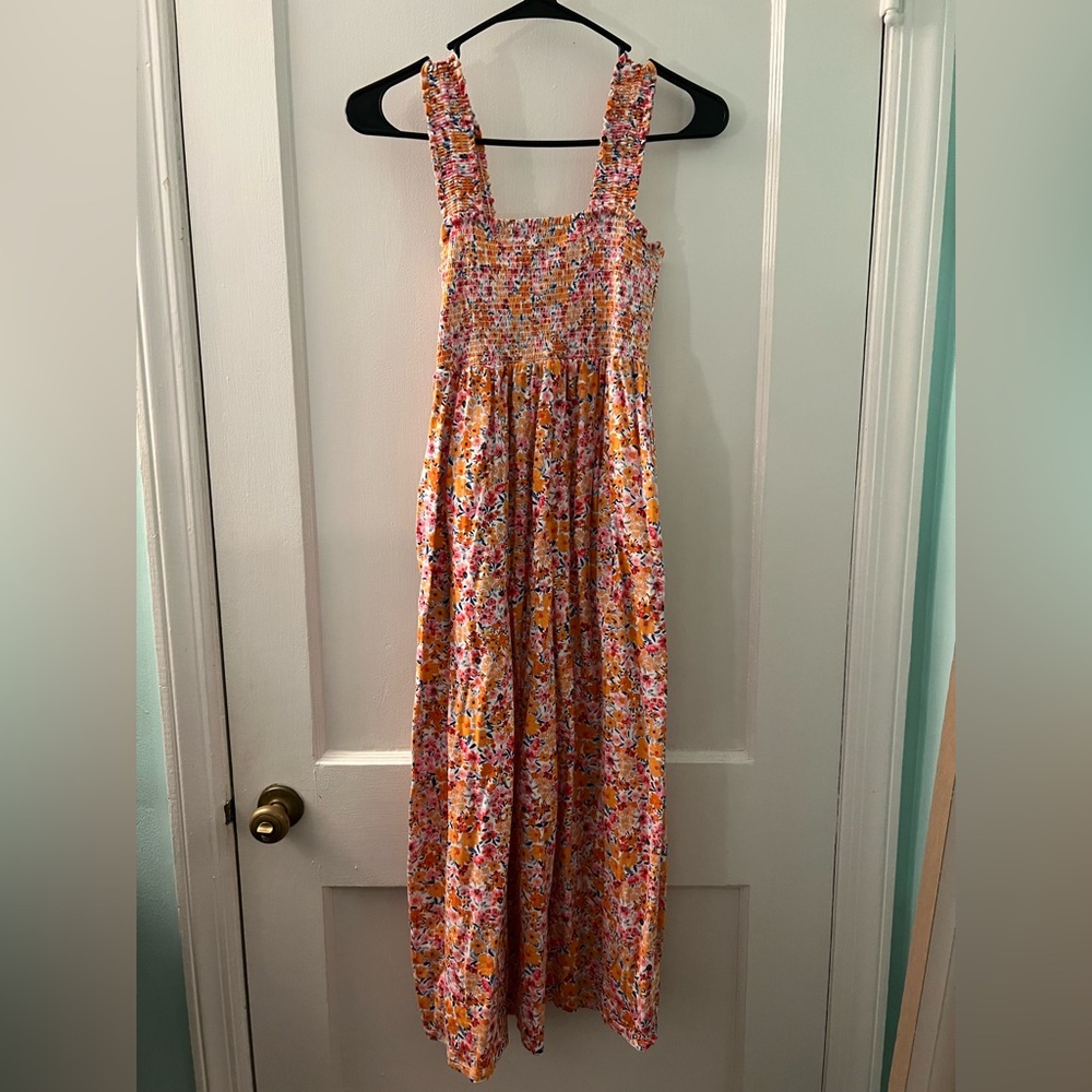 Multicolor Floral Midi Dress w/ Pockets